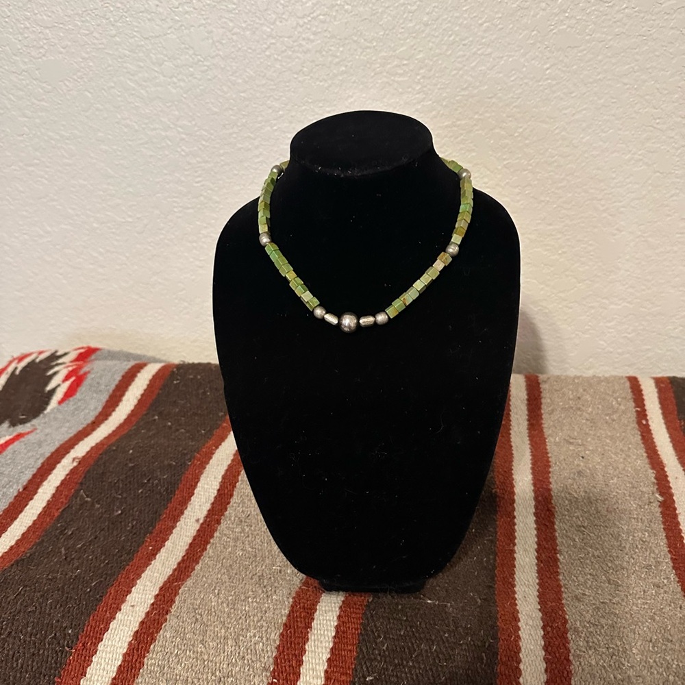 Hand Crafted Green Turquoise and Sterling Silver Necklace by Unique Earth
